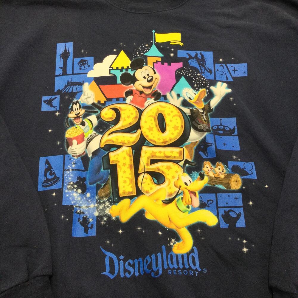 Disneyland 2015 Sweatshirt Mens XL Blue Mickey Mouse Hanes Fleece Crewneck